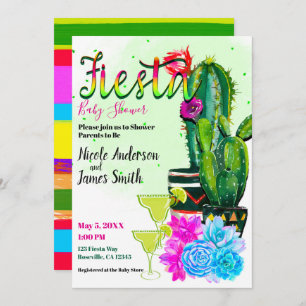 Bright Stripes Cactus Succulent FIESTA Baby Shower Invitation