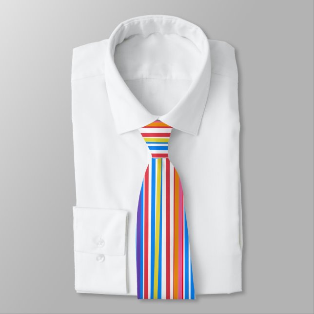 Bright Stripes Red Blue Green Orange Tie (Tied)
