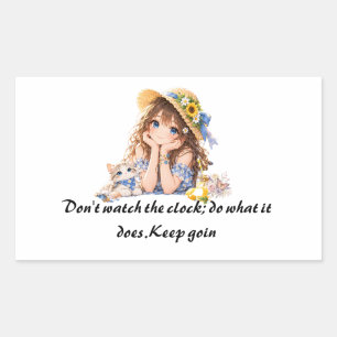 • Bright Summer Anime Girl & Kitten Keep Going Quo Rectangular Sticker