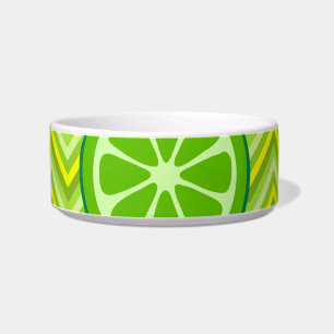 Bright Summer Citrus Limes on Green Yellow Chevron Bowl