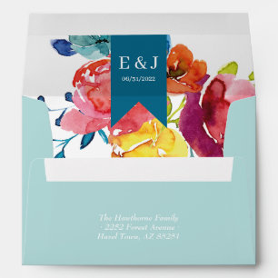 Bright Summer colourful floral Wedding Envelope