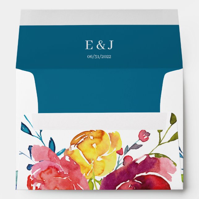 Bright Summer colourful floral Wedding Envelope (Back (Bottom))