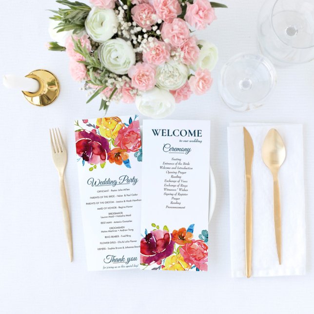 Bright Summer colourful floral Wedding Program (Creator Uploaded)
