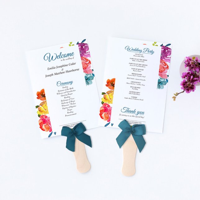 Bright Summer colourful floral Wedding Program Fan (Creator Uploaded)