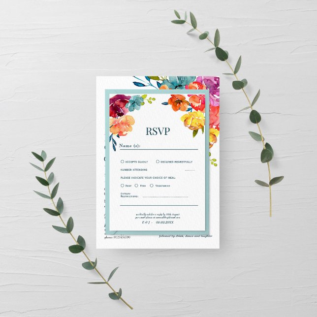 Bright Summer colourful floral Wedding Rsvp Card (Creator Uploaded)