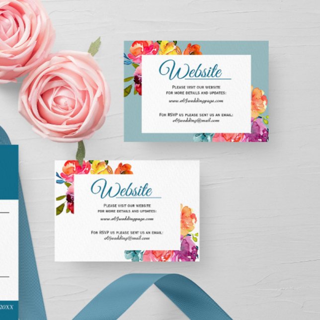 Bright Summer colourful floral Wedding Website Car Business Card (Creator Uploaded)