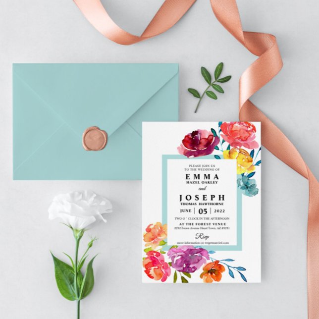 Bright Summer colourful modern floral Wedding I  I Invitation (Creator Uploaded)