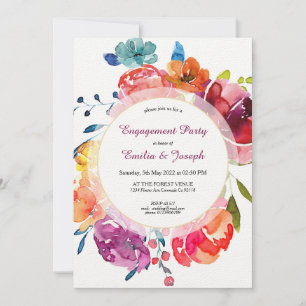 Bright Summer colourful purple floral Engagement Invitation