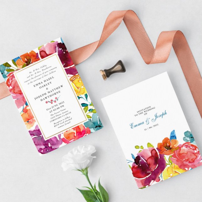 Bright Summer colourful romantic floral Wedding I  Invitation (Creator Uploaded)
