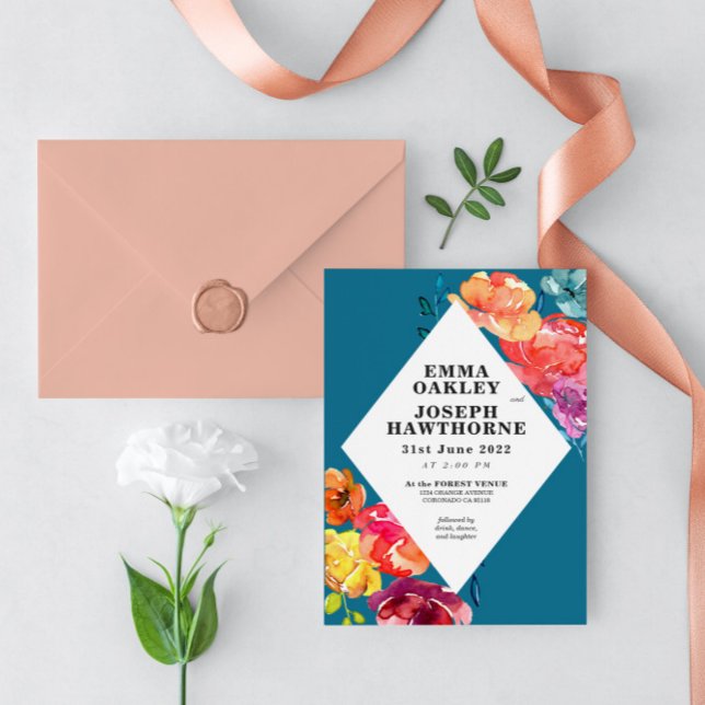 Bright Summer colourful triangle floral Wedding I  Invitation (Creator Uploaded)