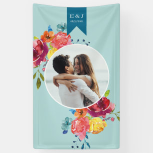 Bright Summer colourful turquoise floral Wedding Banner