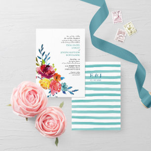 Bright Summer colourful turquoise floral Wedding I Invitation