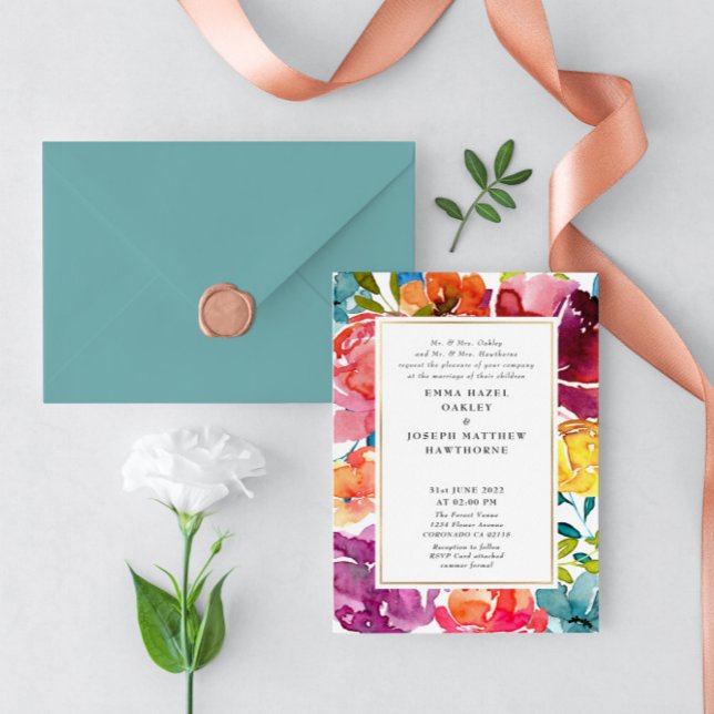 Bright Summer colourful turquoise floral Wedding I Invitation (Creator Uploaded)