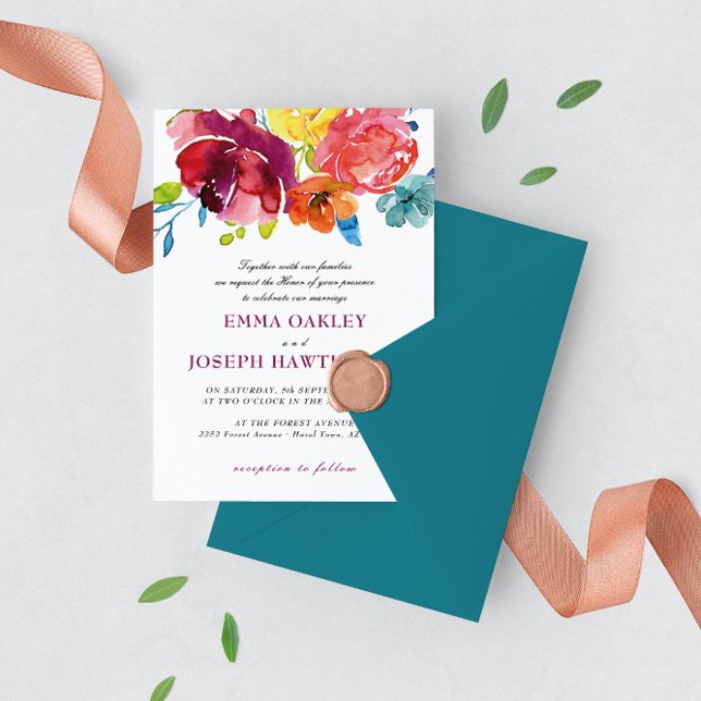 Bright Summer colourful turquoise floral Wedding I Invitation (Creator Uploaded)