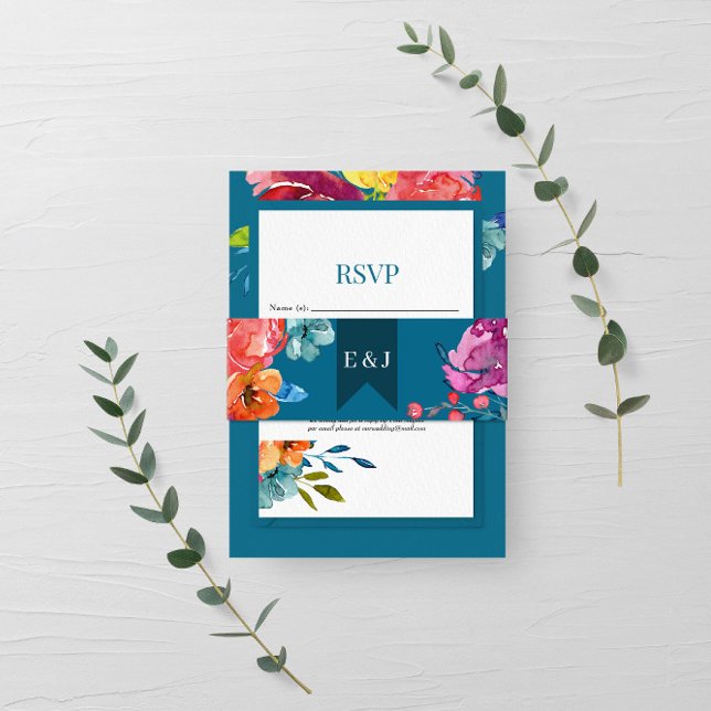 Bright Summer colourful turquoise Wedding Invitation Belly Band (Creator Uploaded)