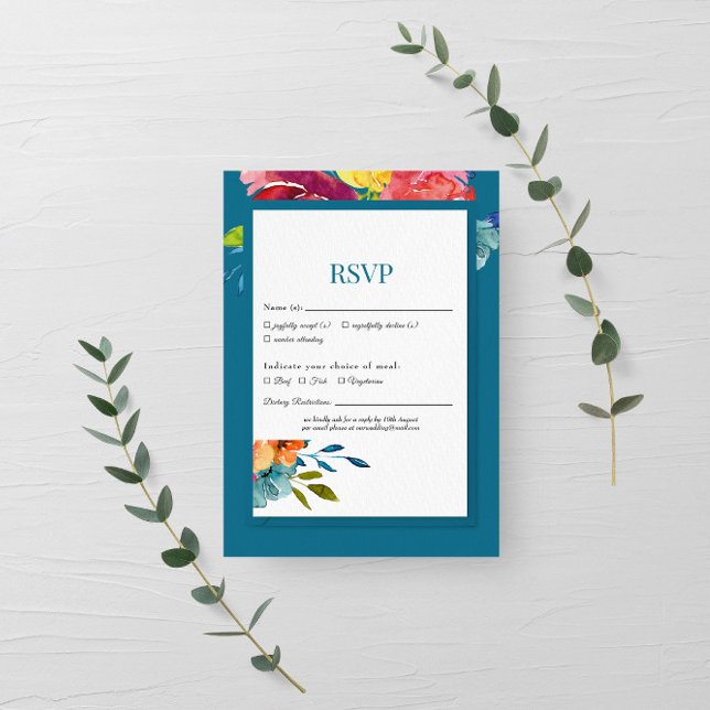 Bright Summer colourful turquoise Wedding RSVP Card (Creator Uploaded)