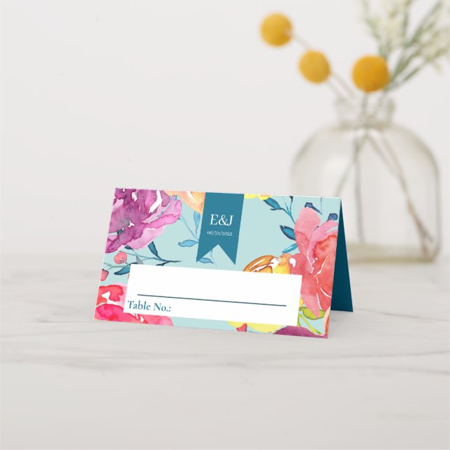 Bright Summer colourful Wedding  Place Card (Front)