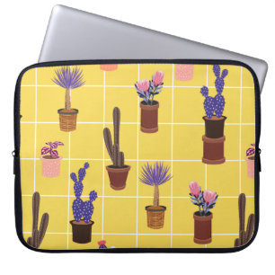 Bright summer cute Cactus in many kind of pots on Laptop Sleeve