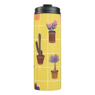 Bright summer cute Cactus in many kind of pots on Thermal Tumbler