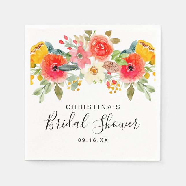 Bright Summer Floral Bridal Shower Napkin (Front)