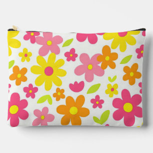 Bright Summer Floral Retro Pink and Yellow Pattern Accessory Pouch