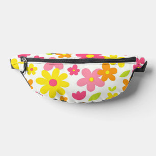 Bright Summer Floral Retro Pink and Yellow Pattern Bum Bags