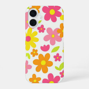 Bright Summer Floral Retro Pink and Yellow Pattern iPhone 16 Case