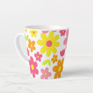 Bright Summer Floral Retro Pink and Yellow Pattern Latte Mug