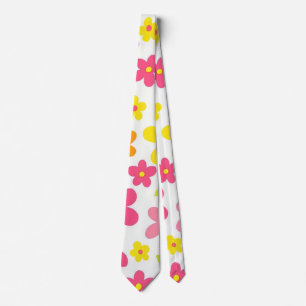 Bright Summer Floral Retro Pink and Yellow Pattern Tie