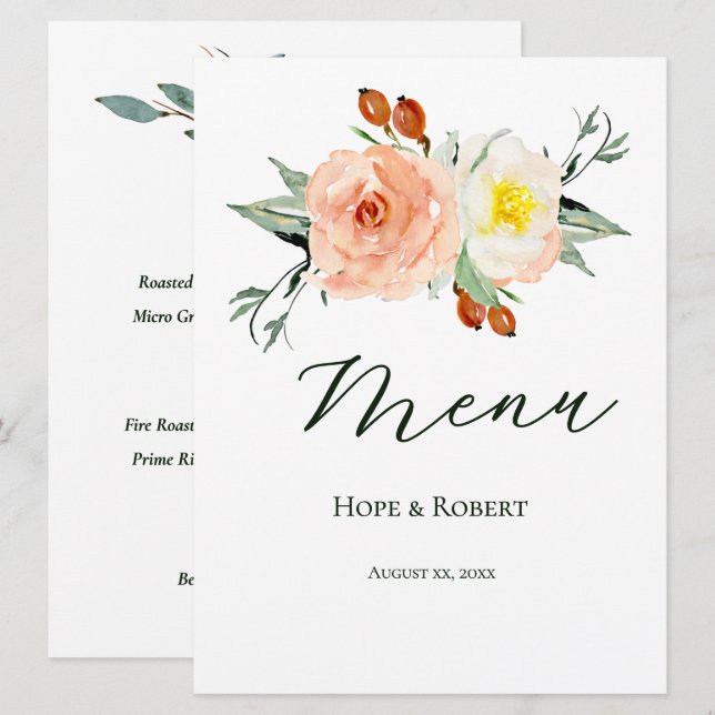 Bright Summer Flowers Wedding Reception  Menu (Front/Back)