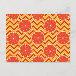 Bright Summer Grapefruit on Orange Yellow Chevron Postcard