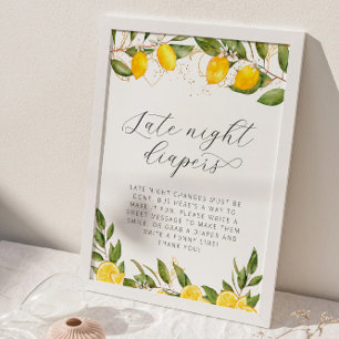 Bright Summer Lemon Baby Shower Late Night Diapers Poster