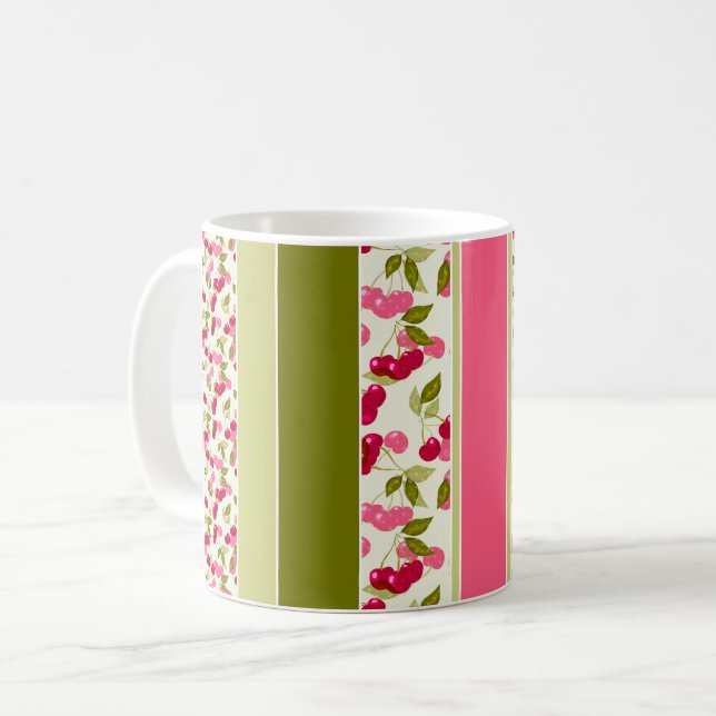 Bright summer pattern of stripes of multi-coloured coffee mug (Front Left)