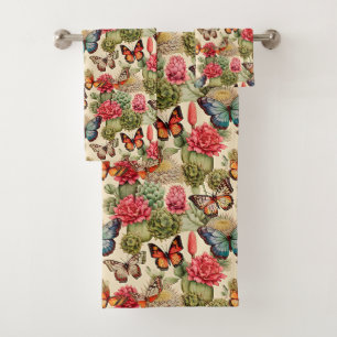  Bright summer pattern with butterflies and cacti  Bath Towel Set