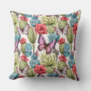  Bright summer pattern with butterflies and cacti  Cushion