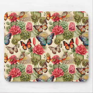 Bright summer pattern with butterflies and cacti Mouse Pad