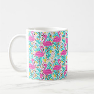 Bright summer pattern with flamingo, hearts, ice-c coffee mug