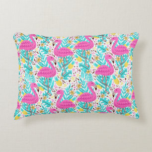 Bright summer pattern with flamingo, hearts, ice-c decorative cushion