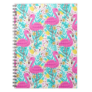 Bright summer pattern with flamingo, hearts, ice-c notebook