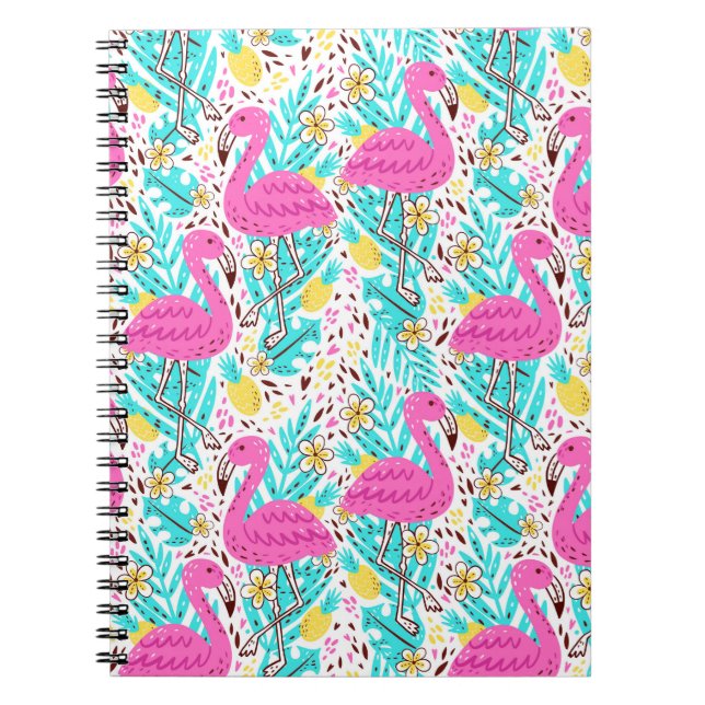 Bright summer pattern with flamingo, hearts, ice-c notebook (Front)