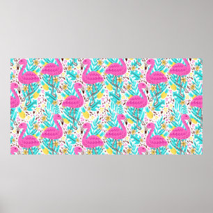 Bright summer pattern with flamingo, hearts, ice-c poster