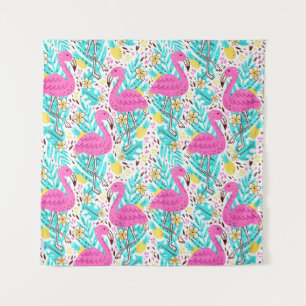 Bright summer pattern with flamingo, hearts, ice-c tapestry