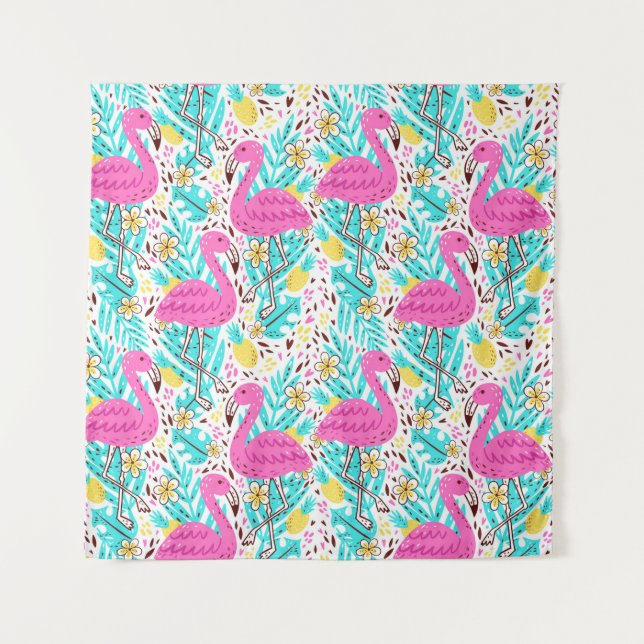 Bright summer pattern with flamingo, hearts, ice-c tapestry (Front)