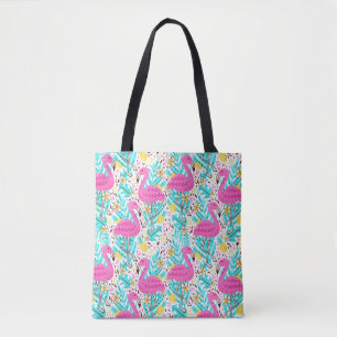 Bright summer pattern with flamingo, hearts, ice-c tote bag
