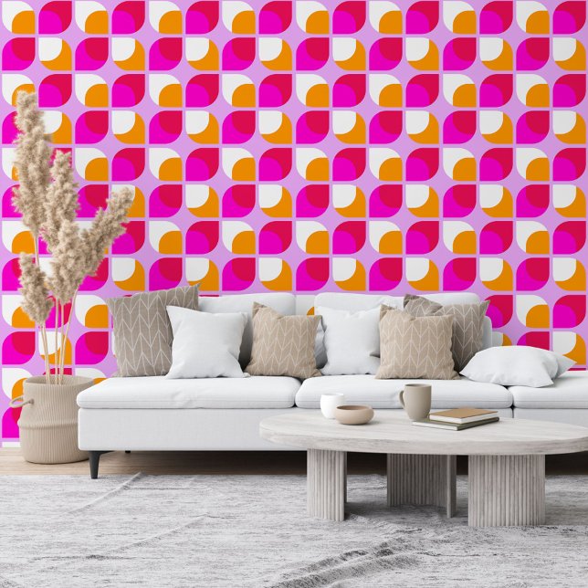 Bright Summer Pink Orange Retro Art Pattern Wallpaper (Creator Uploaded)