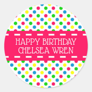 Bright Summer Polka Dots on White Personalised Classic Round Sticker