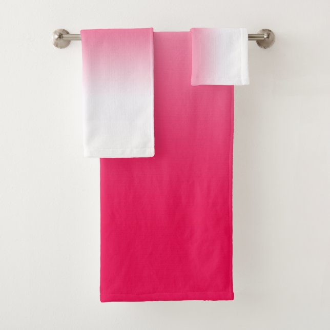 Bright summer red and white gradient ombre bath towel set (Insitu)