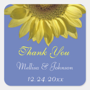 bright summer sunflower thank you wedding favour square sticker