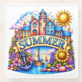 BRIGHT SUMMER THEMED SCENE GLASS COASTER