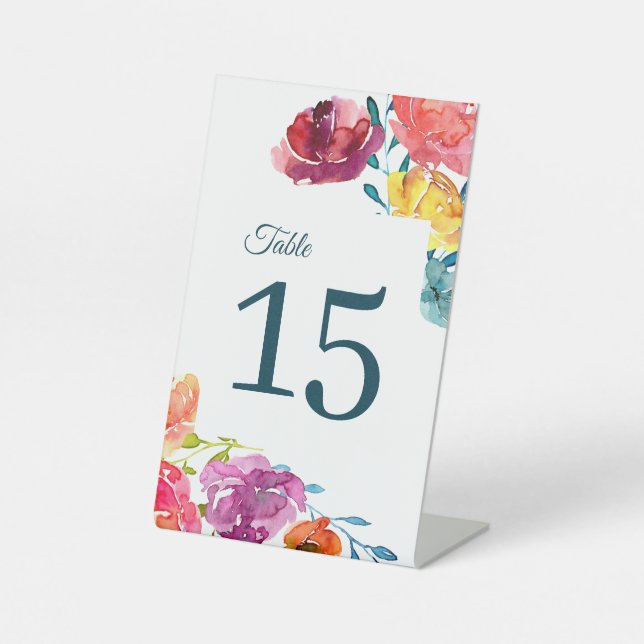 Bright Summer Wedding Pedestal Table Number Sign (Front)
